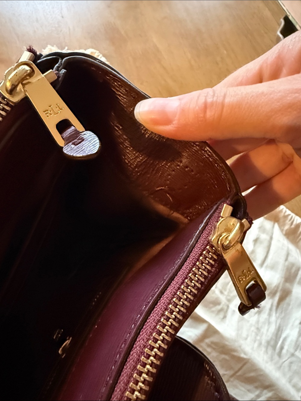 Ralph Lauren Burgundy/Violet Leather Satchel with Gold Tag - Picture 4 of 7